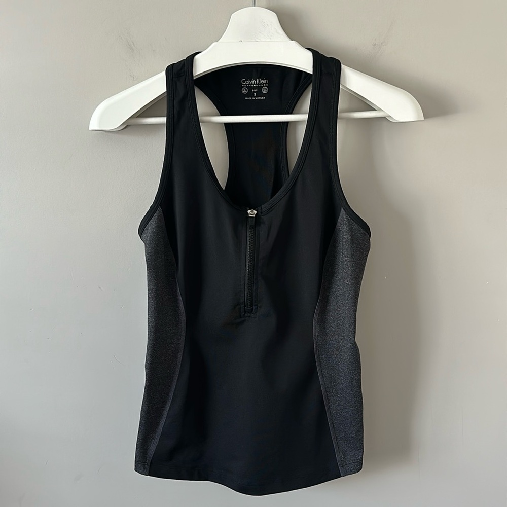 Calvin Klein Performance Black and Grey Front Zip Sports Top